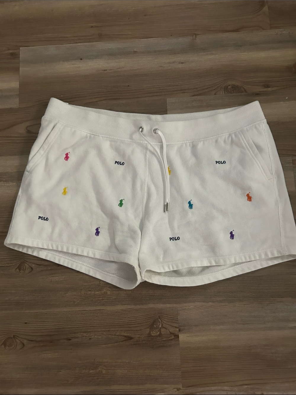 Polo by Ralph Lauren White Athletic Shorts with Rainbow Pony Embroidery